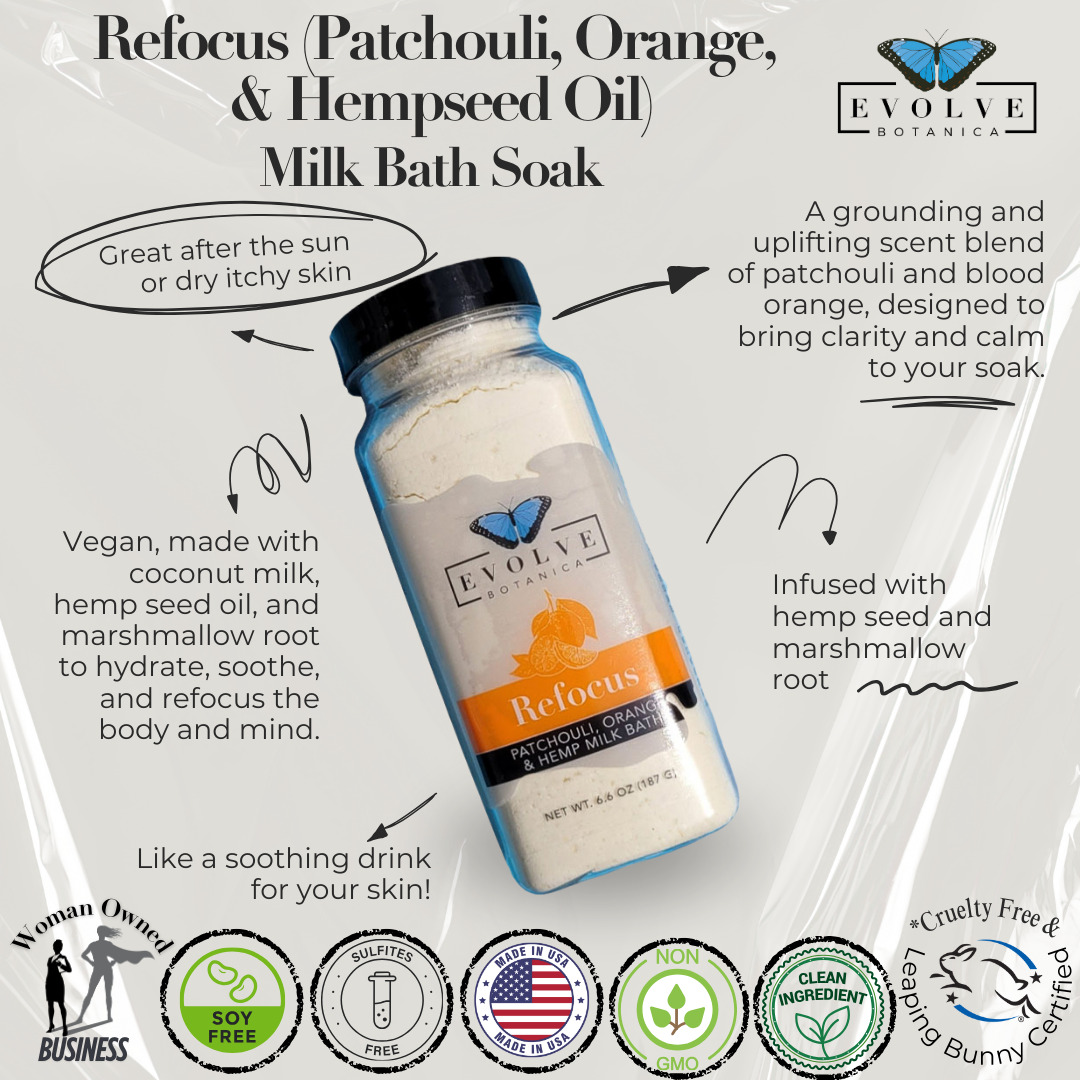 Focus Milk Bath - Patchouli, Orange, & Hemp Seed | Luteal/Autumn (Phase 4)