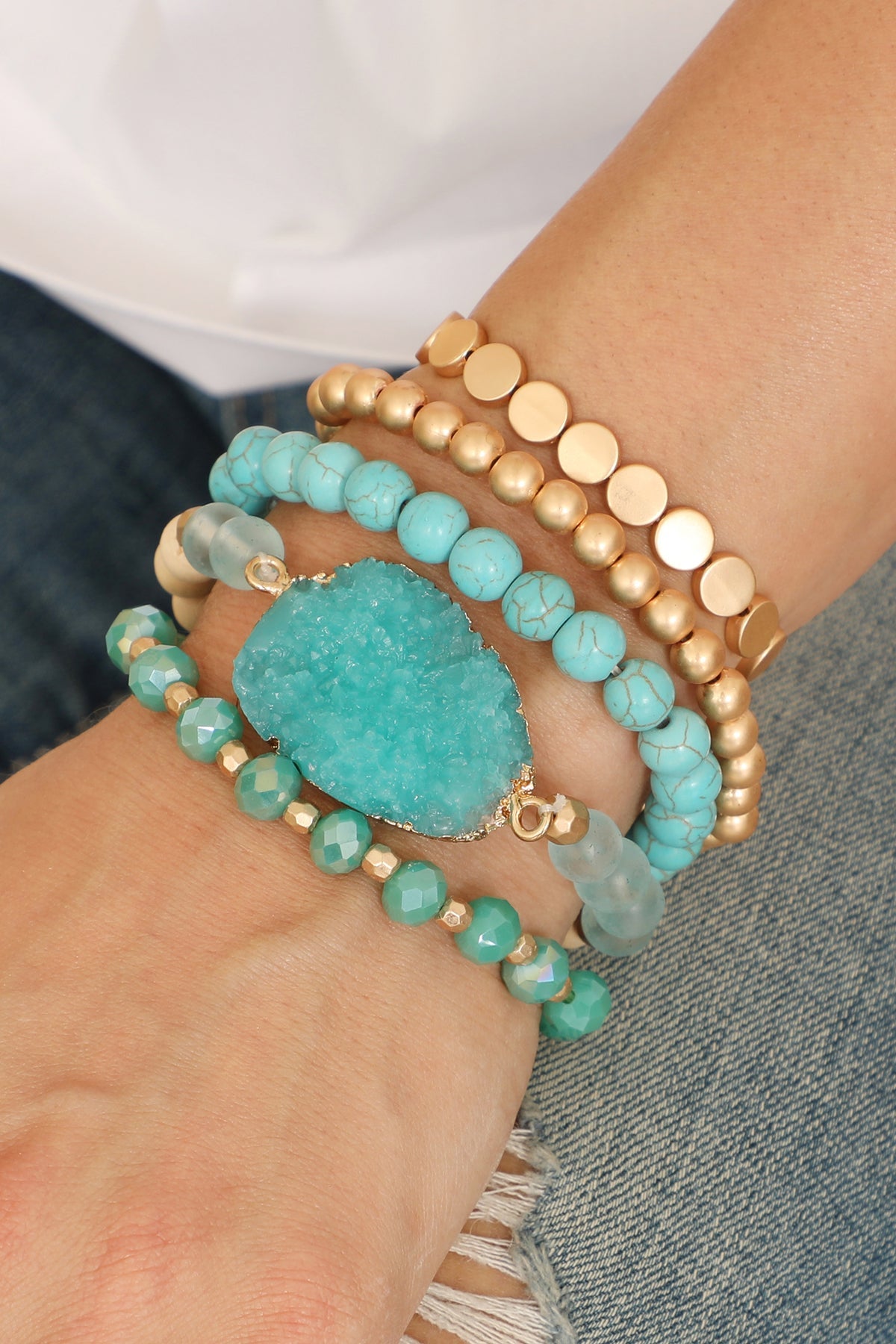 The Cyclical Flow Intention Druzy Charm Bracelet Set